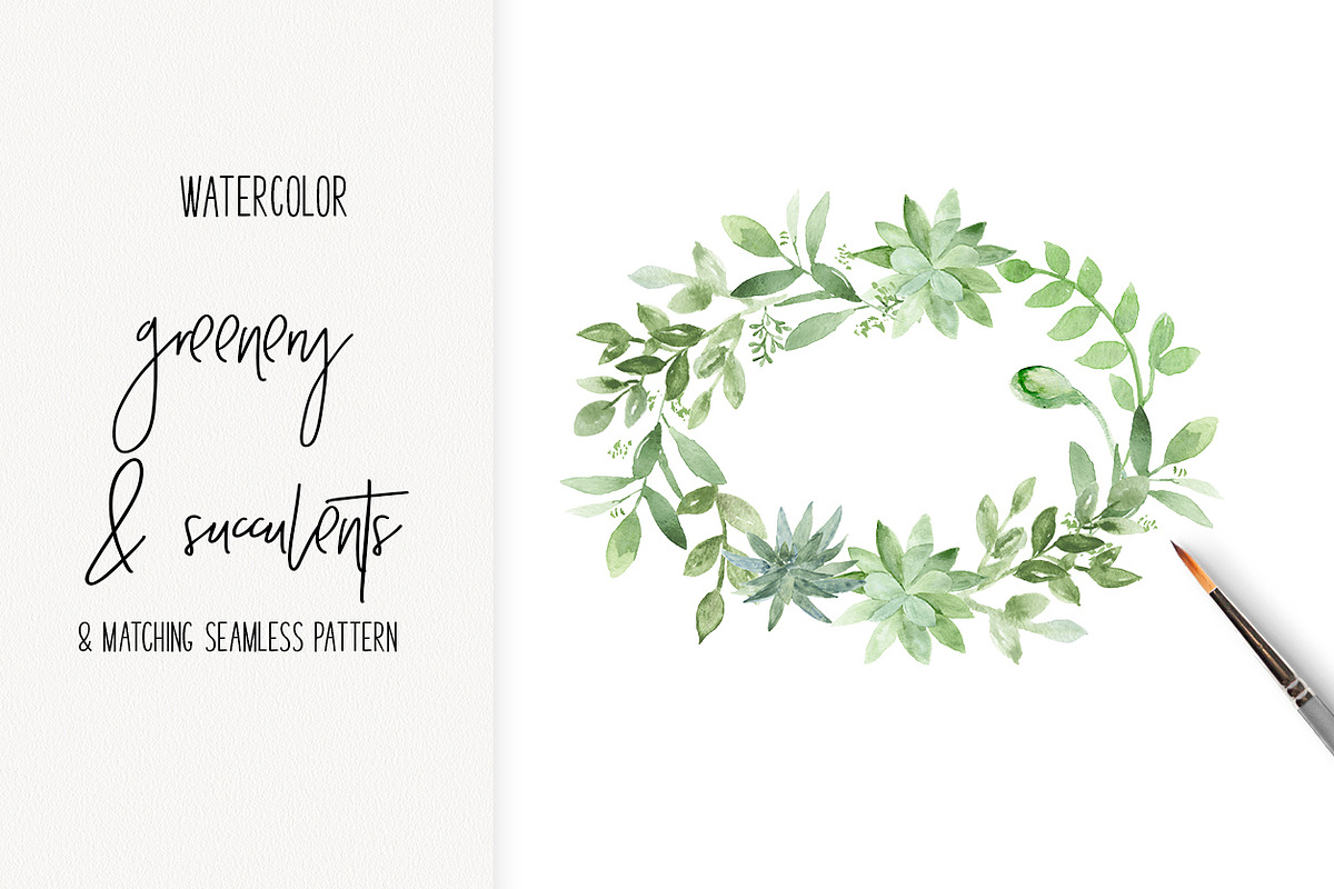 Watercolor Oval Greenery Wreath in Illustrations - product preview 8