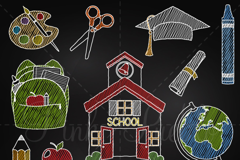 Chalkboard School & Teacher Clipart
