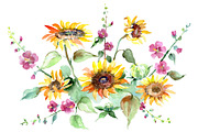 Bouquet of sunflowers Watercolor png