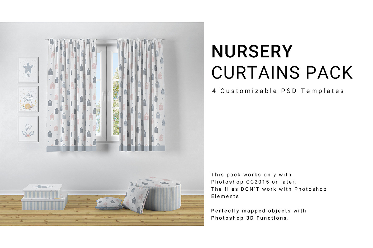 Nursery Long and Short Curtains Pack in Product Mockups - product preview 8