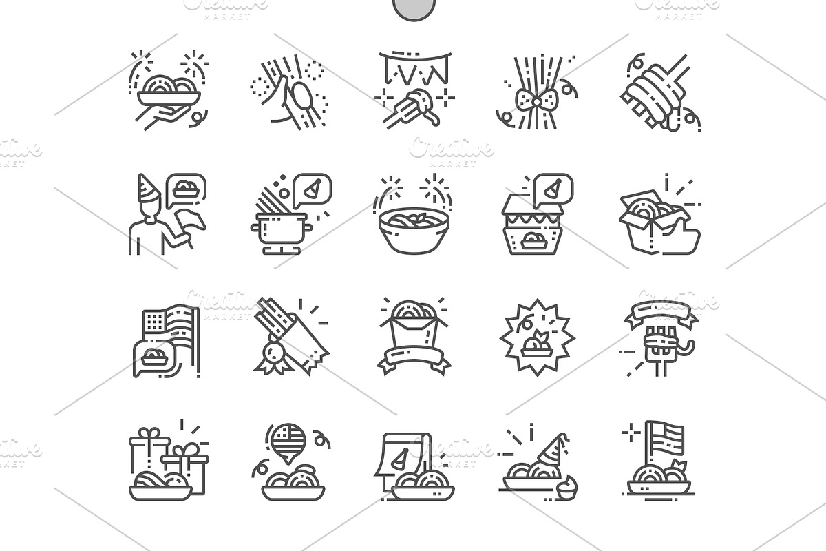 National Spaghetti Day Line Icons in Icons - product preview 8