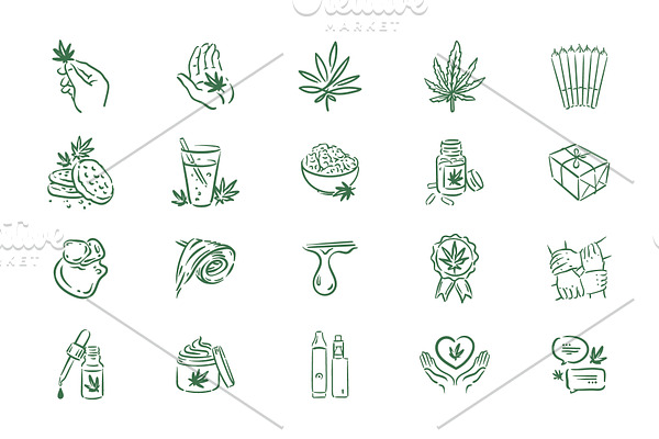 Medical cannabis icons set