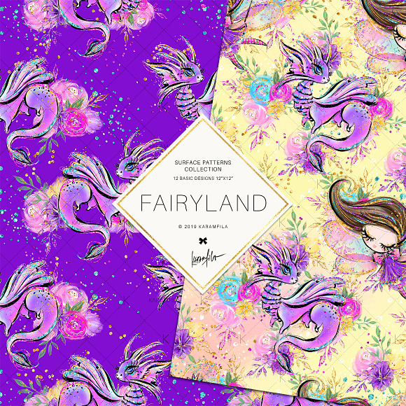Fairy Patterns, Dragons, Unicorns in Patterns - product preview 1