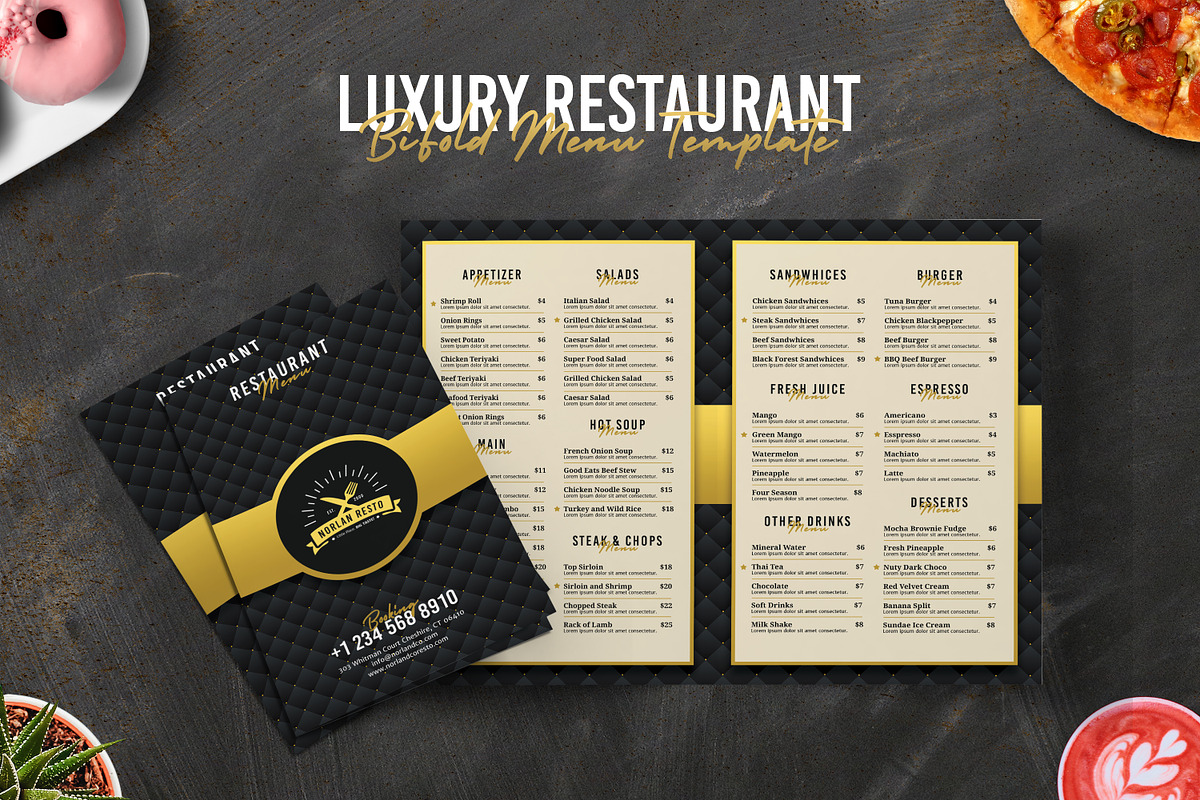 Luxury Restaurant BiFold Menu in Brochure Templates - product preview 8