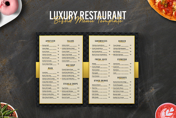 Luxury Restaurant BiFold Menu in Brochure Templates - product preview 2