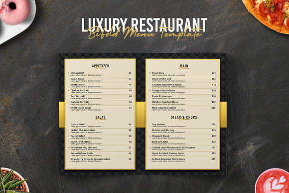 Luxury Restaurant BiFold Menu in Brochure Templates - product preview 4