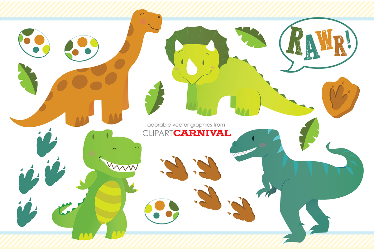 Cute Little Baby Dinosaurs Clipart in Illustrations - product preview 8