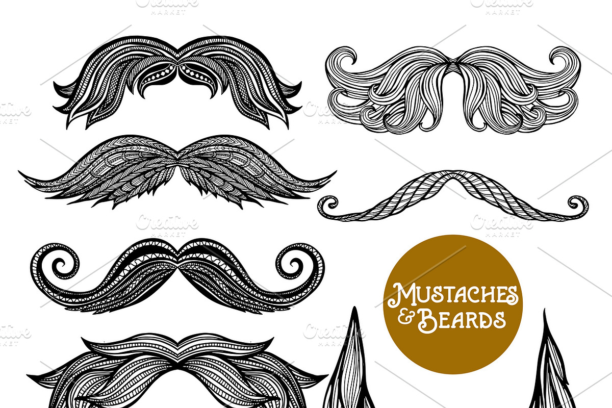 Hand drawn beard and mustache set in Icons - product preview 8