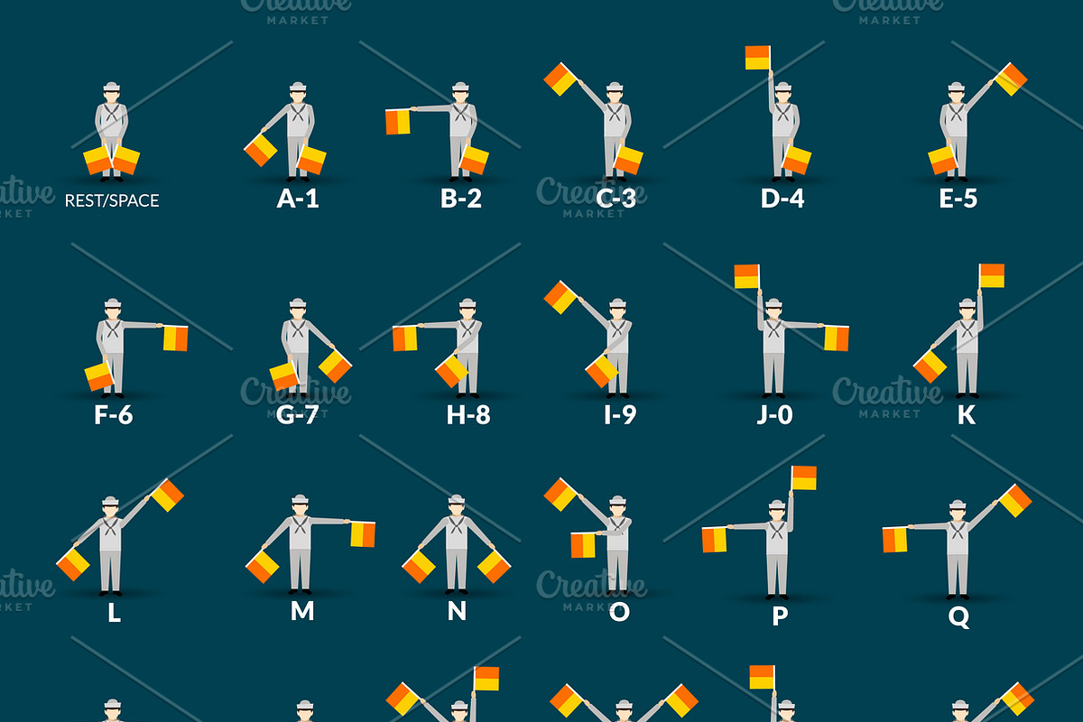 Semaphore alphabet icons set in Icons - product preview 8