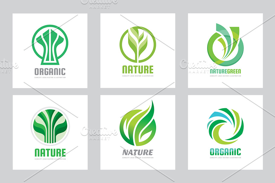 Nature Green Leaves Vector Logo Set