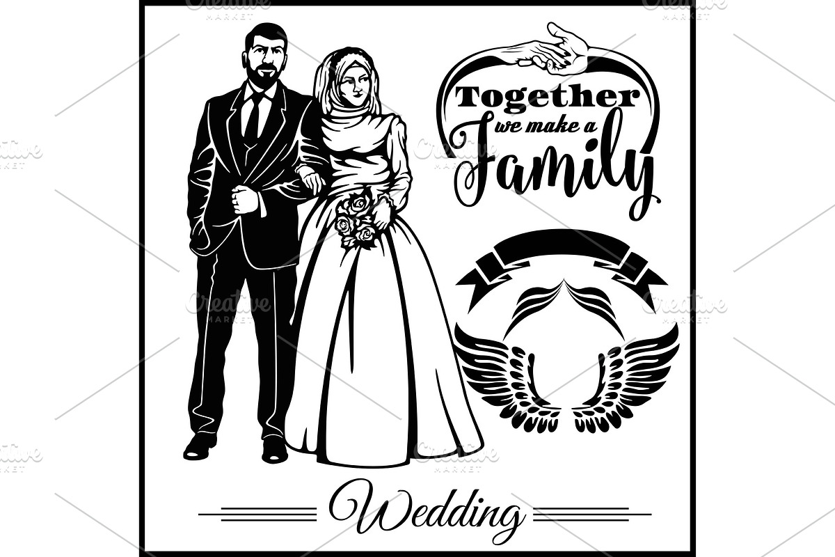 Wedding muslim couple silhouette in Illustrations - product preview 8