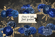 Navy and Gold Floral Bouquets