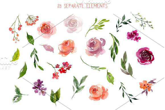 Bright Watercolor Flowers & Wreaths in Illustrations - product preview 1