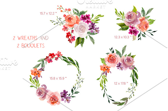 Bright Watercolor Flowers & Wreaths in Illustrations - product preview 2