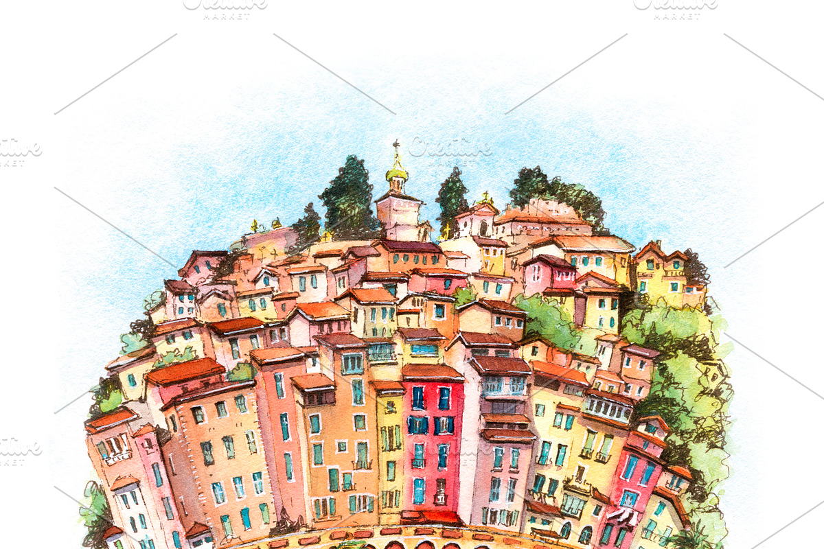 Menton Old Town, France in Illustrations - product preview 8
