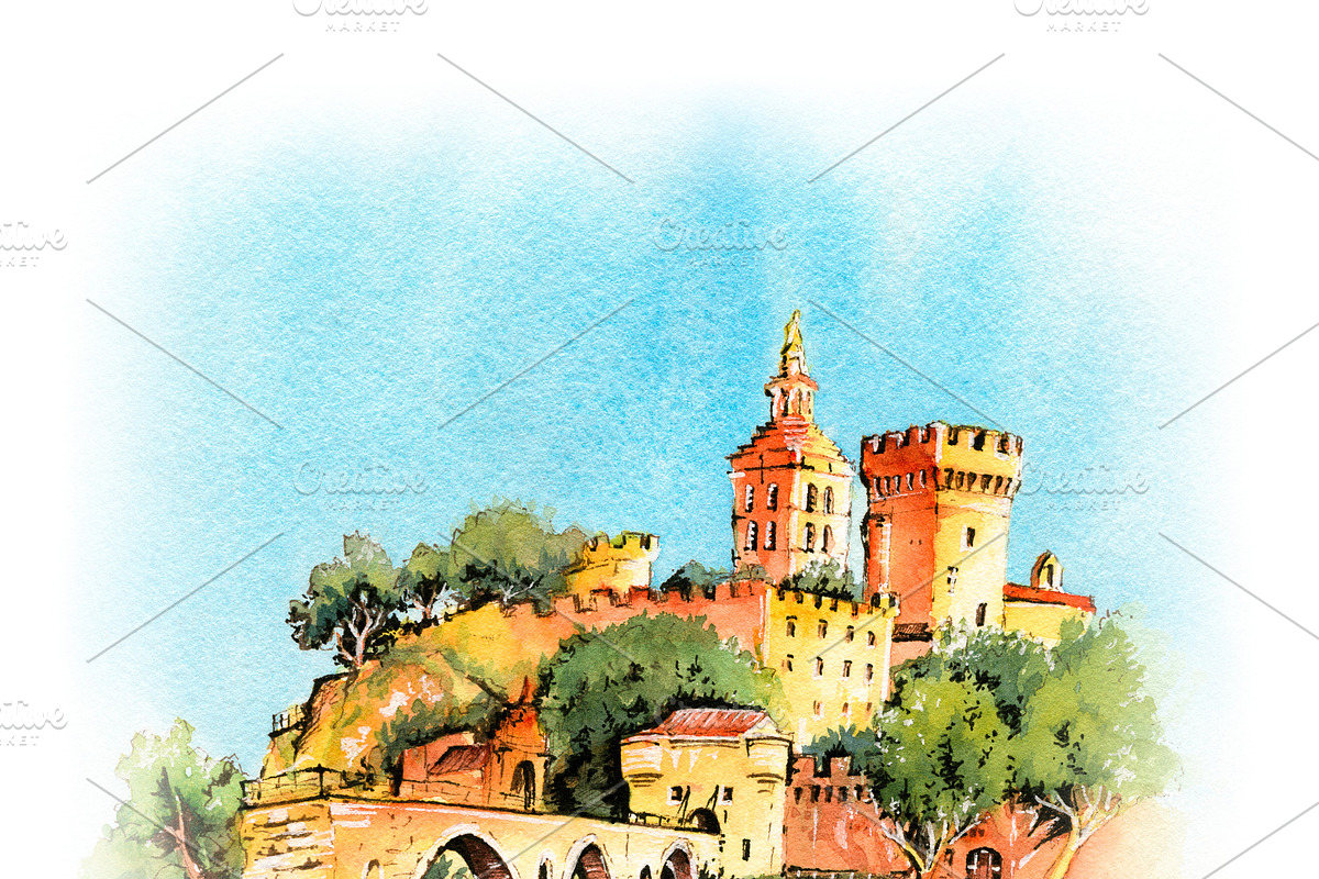 Famous Avignon Bridge, France in Illustrations - product preview 8