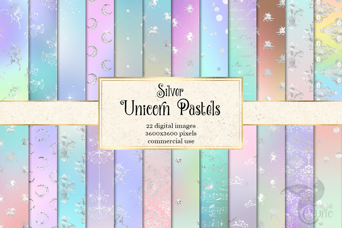 Silver Unicorn Pastel Digital Paper in Textures - product preview 8