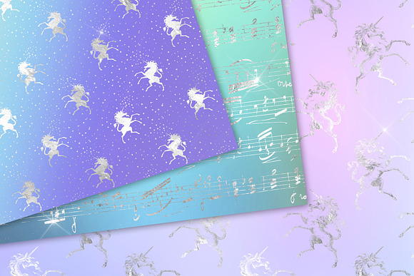 Silver Unicorn Pastel Digital Paper in Textures - product preview 1