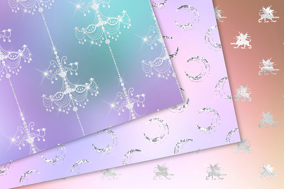 Silver Unicorn Pastel Digital Paper in Textures - product preview 2