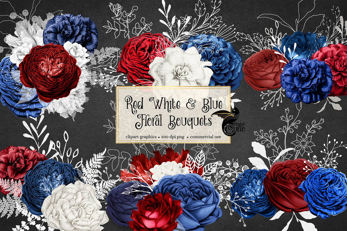 Red White and Blue Floral Bouquets in Illustrations - product preview 8