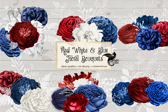 Red White and Blue Floral Bouquets in Illustrations - product preview 1