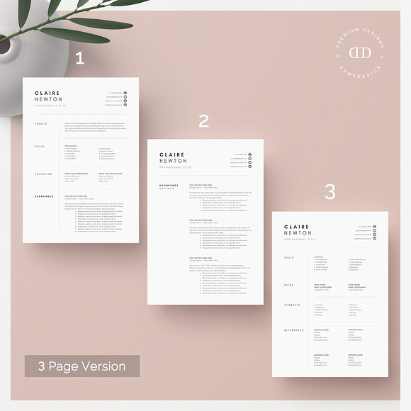 1, 2 and 3 Page Word Resume Template in Letter Templates - product preview 2