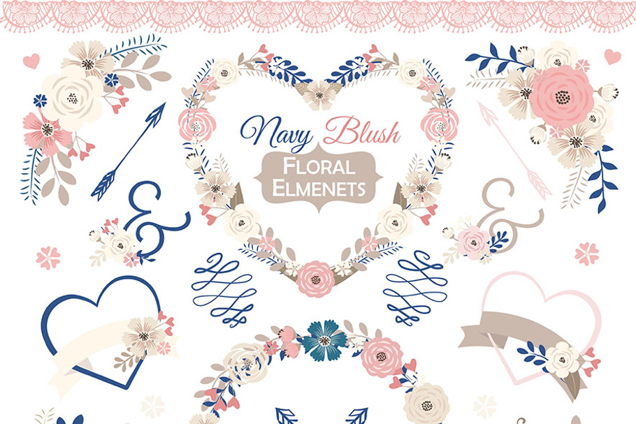 Vector Navy Blush floral elmenets in Illustrations - product preview 8