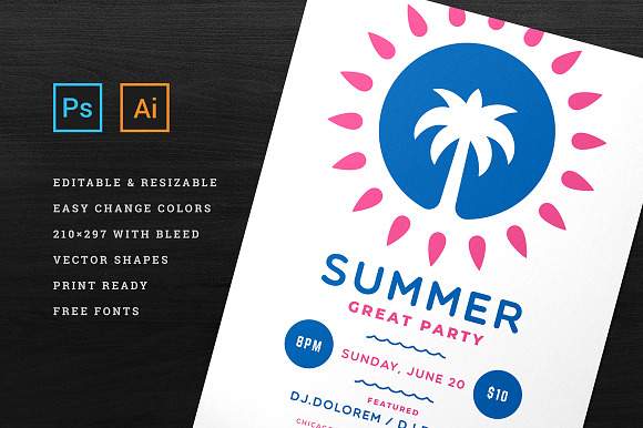 Summer Party Flyer Template Summer in Flyer Templates - product preview 3