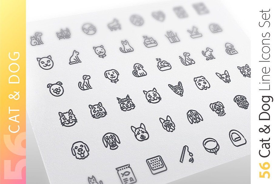Cat & Dog Line Icons Set