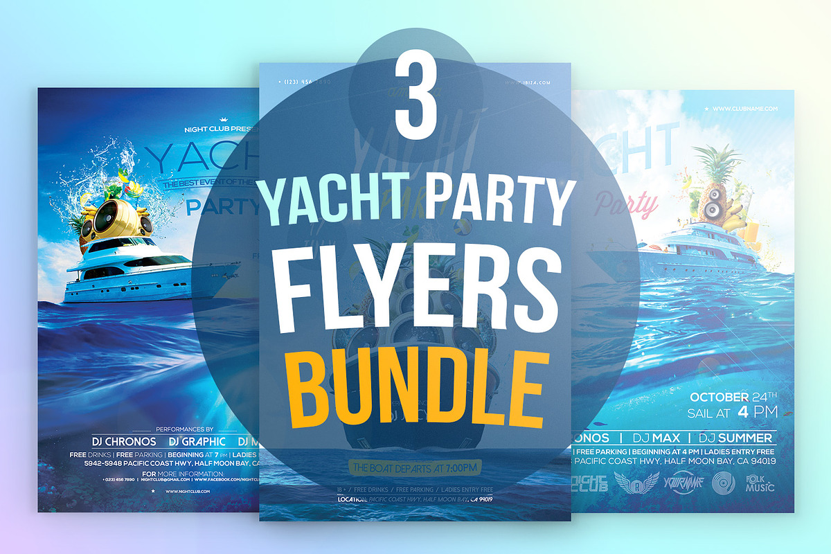 3 Yacht Party Flyers Bundle in Flyer Templates - product preview 8