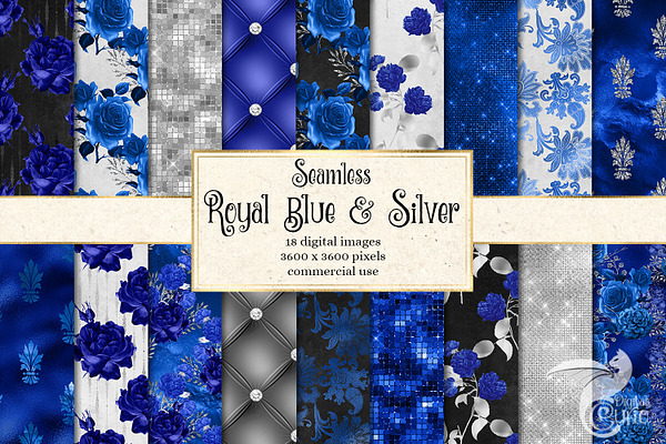 Royal Blue & Silver Floral Patterns