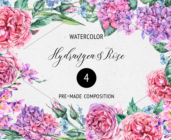Watercolor Hydrngea and Roses in Illustrations - product preview 6