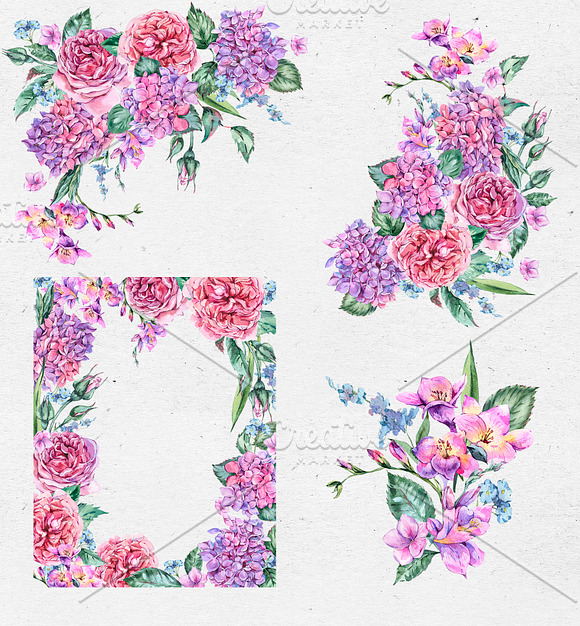 Watercolor Hydrngea and Roses in Illustrations - product preview 7