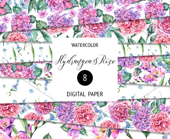 Watercolor Hydrngea and Roses in Illustrations - product preview 8