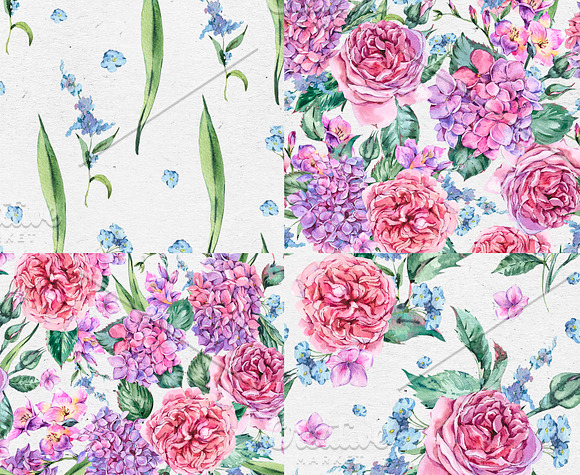 Watercolor Hydrngea and Roses in Illustrations - product preview 9