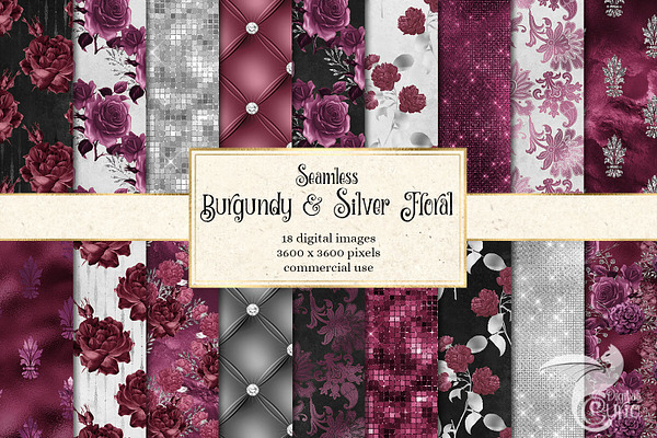 Burgundy & Silver Floral Patterns