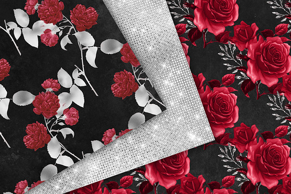 Red & Silver Floral Digital Paper in Patterns - product preview 3