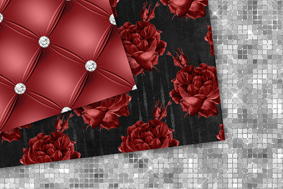 Red & Silver Floral Digital Paper in Patterns - product preview 4