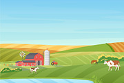 Cartoon farm rural landscape