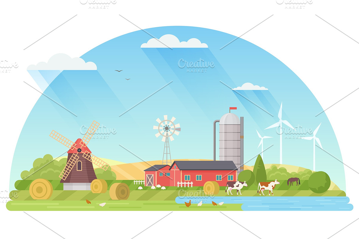 Farming rural flat landscape in Illustrations - product preview 8