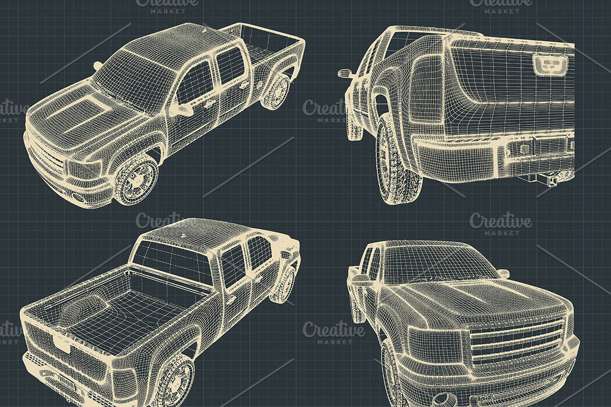 Blueprints of a pickup truck Set in Illustrations - product preview 8