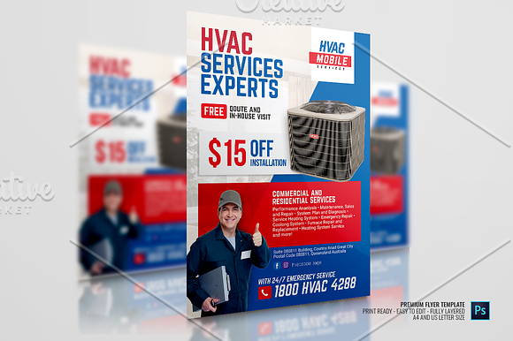 Heating and Cooling HVAC Flyer in Flyer Templates - product preview 2