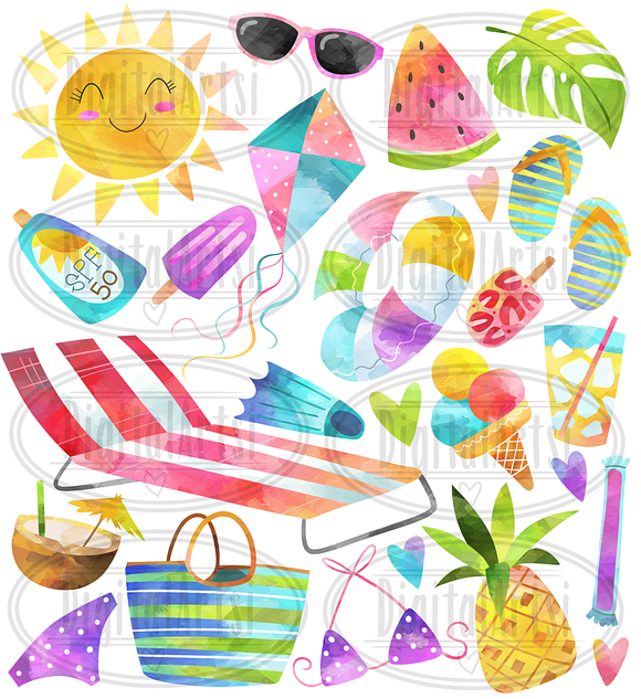 Watercolor Summer Clipart in Illustrations - product preview 1