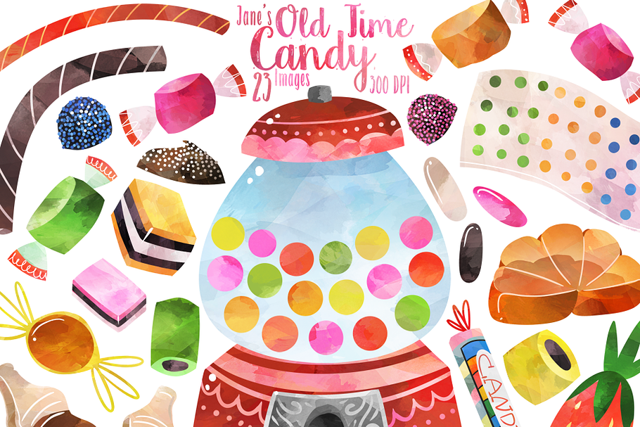 Watercolor Retro Candy Clipart