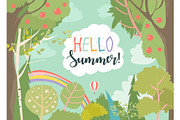 Cartoon frame with summer forest and