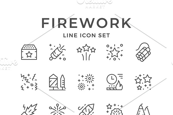 Set line icons of firework