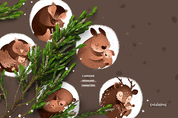 Mother and baby Woodland animals in Illustrations - product preview 1