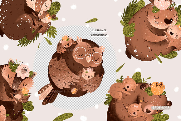 Mother and baby Woodland animals in Illustrations - product preview 8
