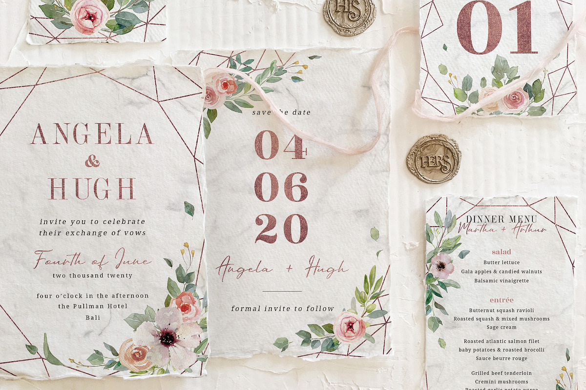 Rose Gold Geometric Wedding Suite in Wedding Templates - product preview 8