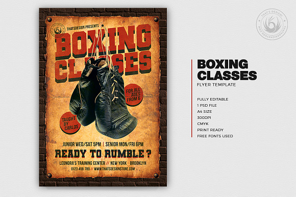 Boxing Classes Flyer Template in Flyer Templates - product preview 1